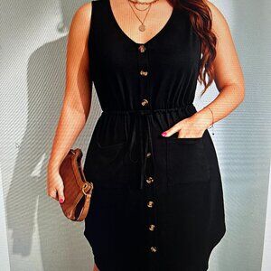 Black Drawstring Pocket Detail Dress, size 1X
